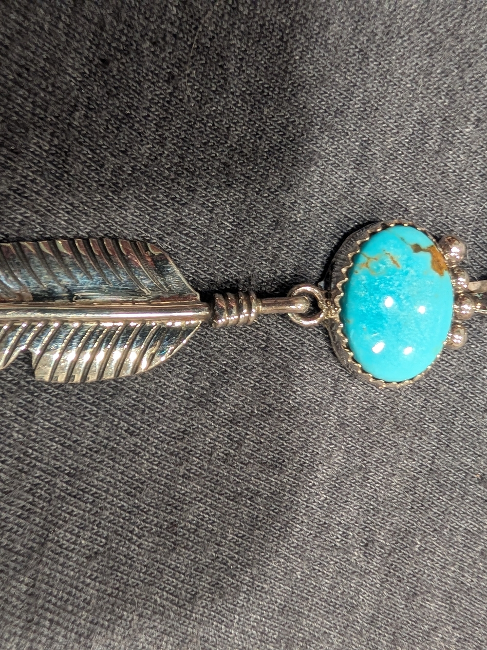 Turquoise Stone Feather Pendant Necklace - Sterling Silver